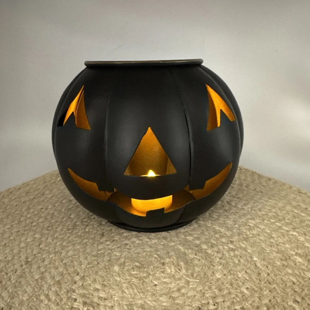 Pottery Barn‎ Halloween Candle Holder Black Metal Jack O Lantern Mini 5